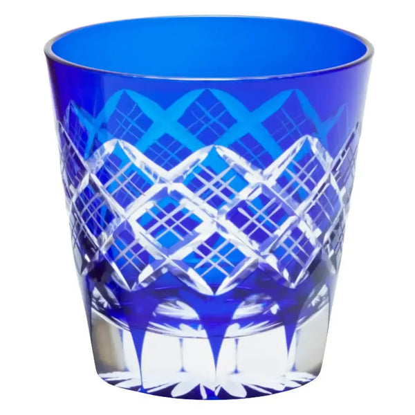 KIMOTO GLASS TOKYO Edo Kiriko Old Fashioned Glass Layered Yarai Blue