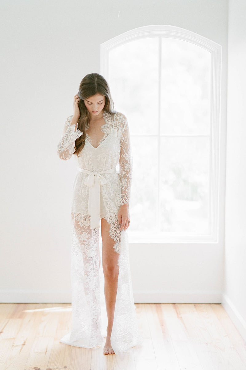 long lace bridal robe