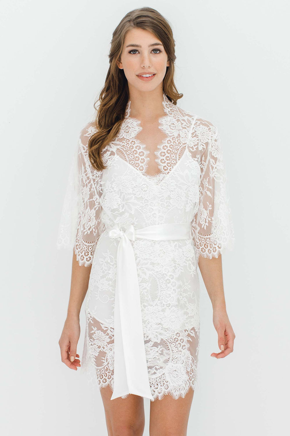 Swan Queen lace kimono bridal robe in ivory - Style 102SH ...