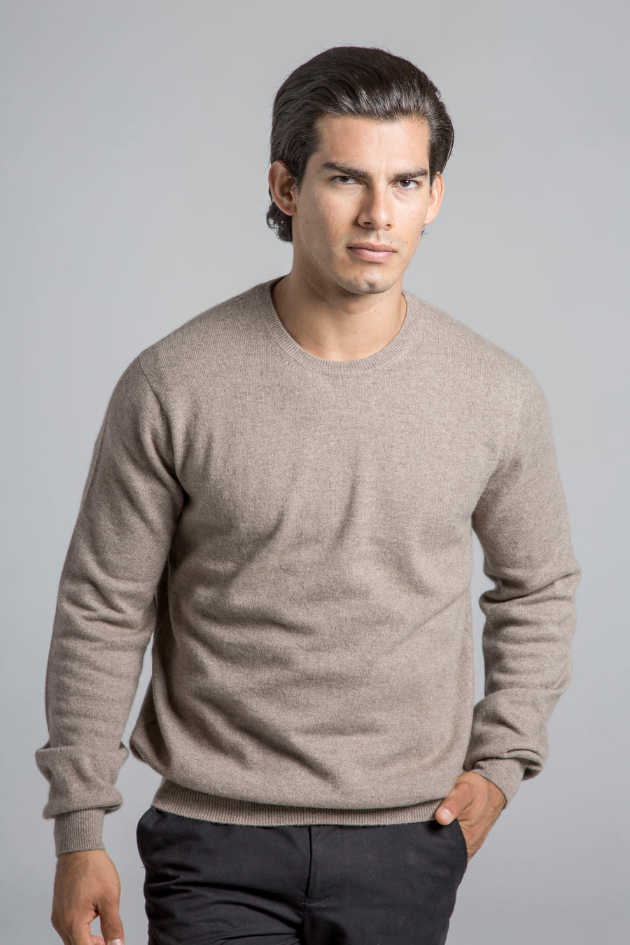 Mens Cashmere Crewneck Sweater - Brown | Pine Cashmere