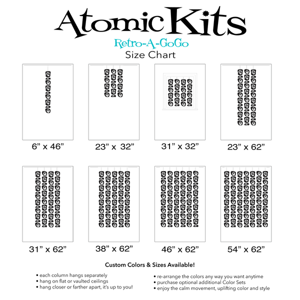 Retro-A-GoGo Size Chart for Mid Century Modern Home Decor Room Dividers, Mobiles, and Curtains by AtomicMobiles.com