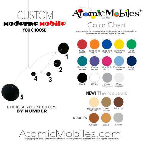 Color Chart for The Moderne Hanging Art Mobile by AtomicMobiles.com