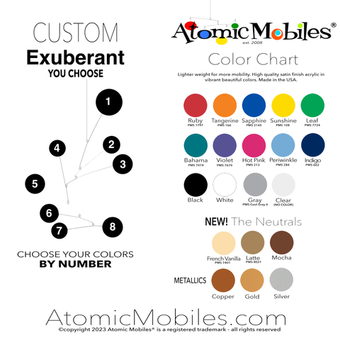 Exuberant Hanging Art Mobiles Color Chart for custom art by AtomicMobiles.com