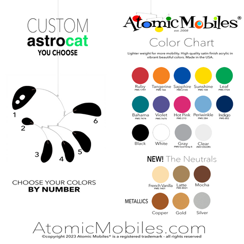 ASTROCat Hanging Art Mobile Color Chart - choose from 20 beautiful colors - kinetic art mobiles by AtomicMobiles.com