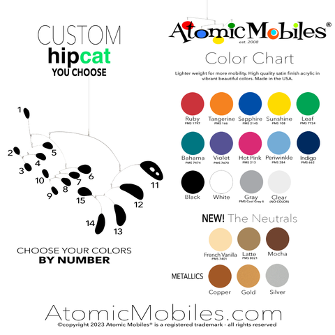 HIPCAT Hanging Art Mobile Color Chart - choose from 20 beautiful colors - kinetic mid century modern art mobiles by AtomicMobiles.com