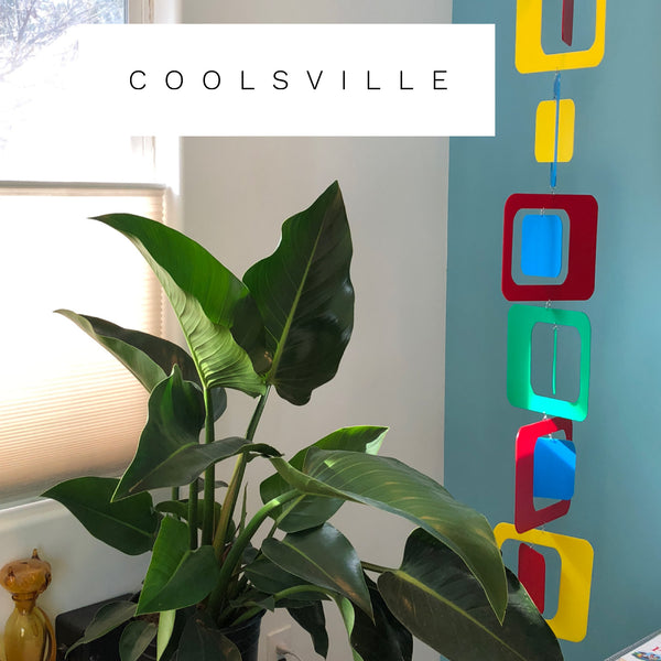 Coolsville Vertical Hanging Art Mobile in Red, Yellow, Blue and Green by AtomicMobiles.com