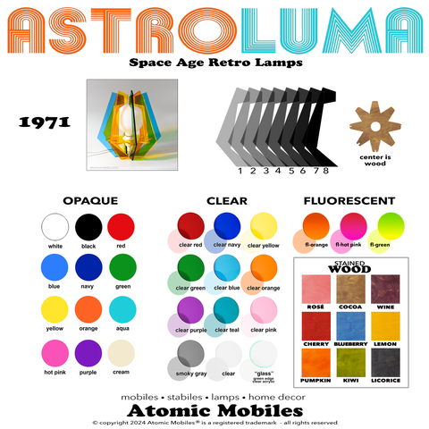 Color Chart for ASTROLUMA 1917 Retro Style Space Age Lamp by AtomicMobiles.com