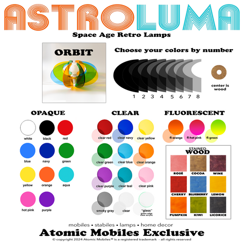 Color Chart for ASTROLUMA Orbit Space Age Retro Lamp by AtomicMobiles.com