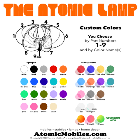 Color Chart for The Atomic Lamp by AtomicMobiles.com