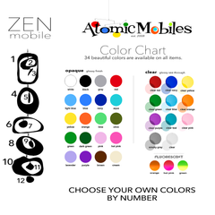 Color Chart for Zen Mobiles Custom Colors Selections - hanging art mobiles by AtomicMobiies.com