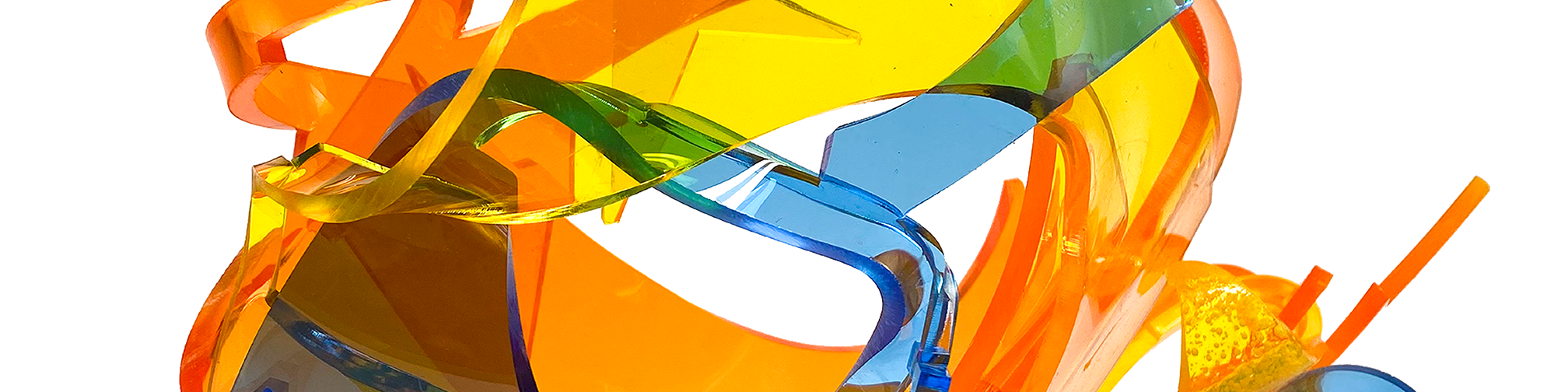 Close up of plexiglass colorful abstract art sculpture by AtomicMobiles.ocm