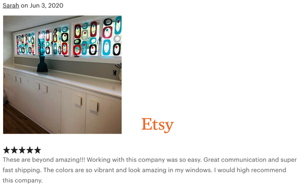 5 Star Review on Etsy for Beatnik Party Window Treatment Curtains in Red, Aqua, Black, and Gray by AtomicMobiles.com