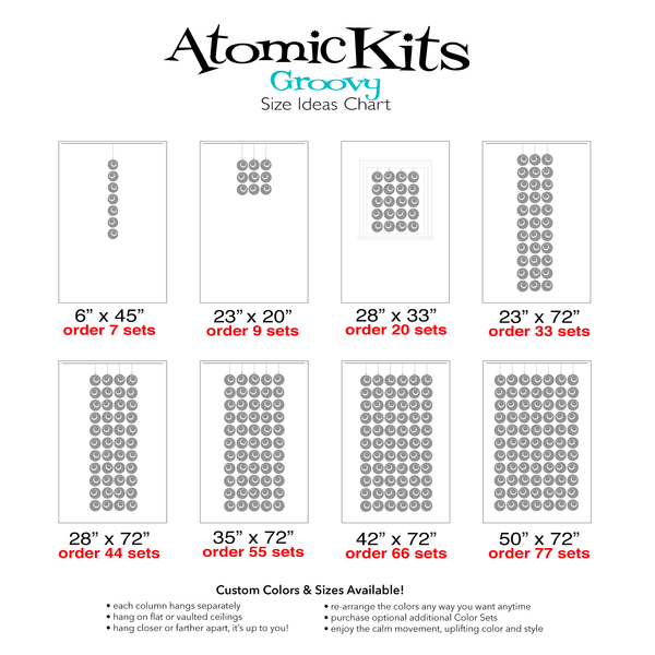 Tabla de tallas para biombos, móviles y cortinas Groovy de AtomicMobiles.com