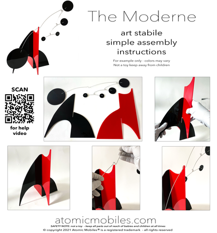 Simple setup instructions for The Moderne kinetic stabile sculpture by AtomicMobiles.com