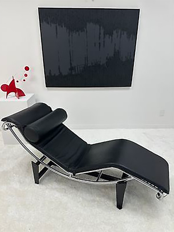 Red Moderne Modern Art stabile on white pedestal and Corbusier Lounge Chair - stabile by AtomicMobiles.com
