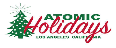 Atomic Holidays Logo for The Moderne Christmas Art Stabile Sculpture in red and green by AtomicMobiles.com