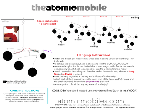 Instructions de suspension pour The Atomic Mobile - mobiles d'art suspendus cinétiques par AtomicMobiles.com