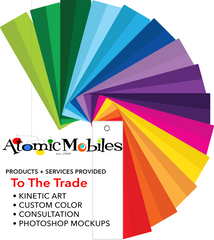 Atomic Mobiles offers To The Trade discounts, custom colors, professional consultation and more with it's kinetic art mobiles, stabiles and art- AtomicMobiles.com