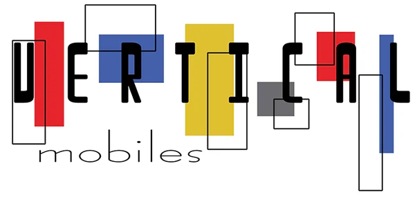 VERTICALS logo for vertical hanging kinetic art mobiles inspired by mid century modern retro style by AtomicMobiles.com