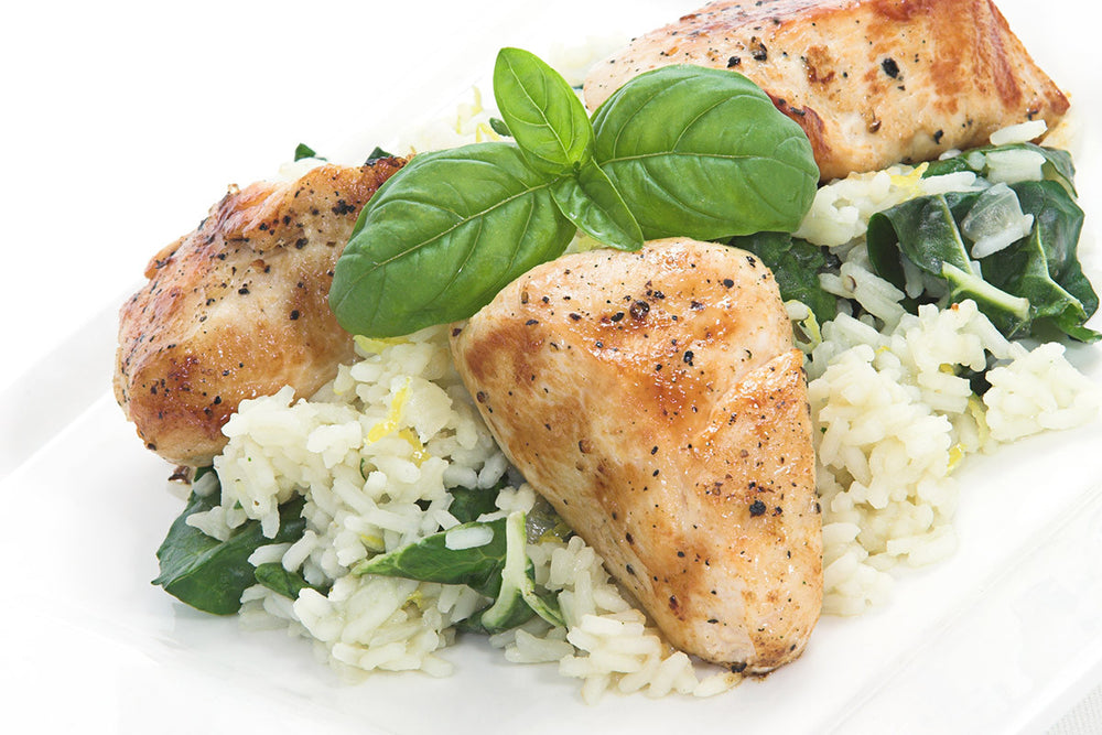 basil chicken spinach rice