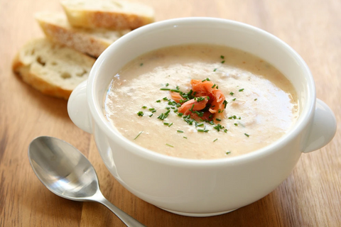 NUTRITIOUS SALMON CHOWDER WITH WILD RICE COOKED IN CLAY' BEST SOUP-MAKER