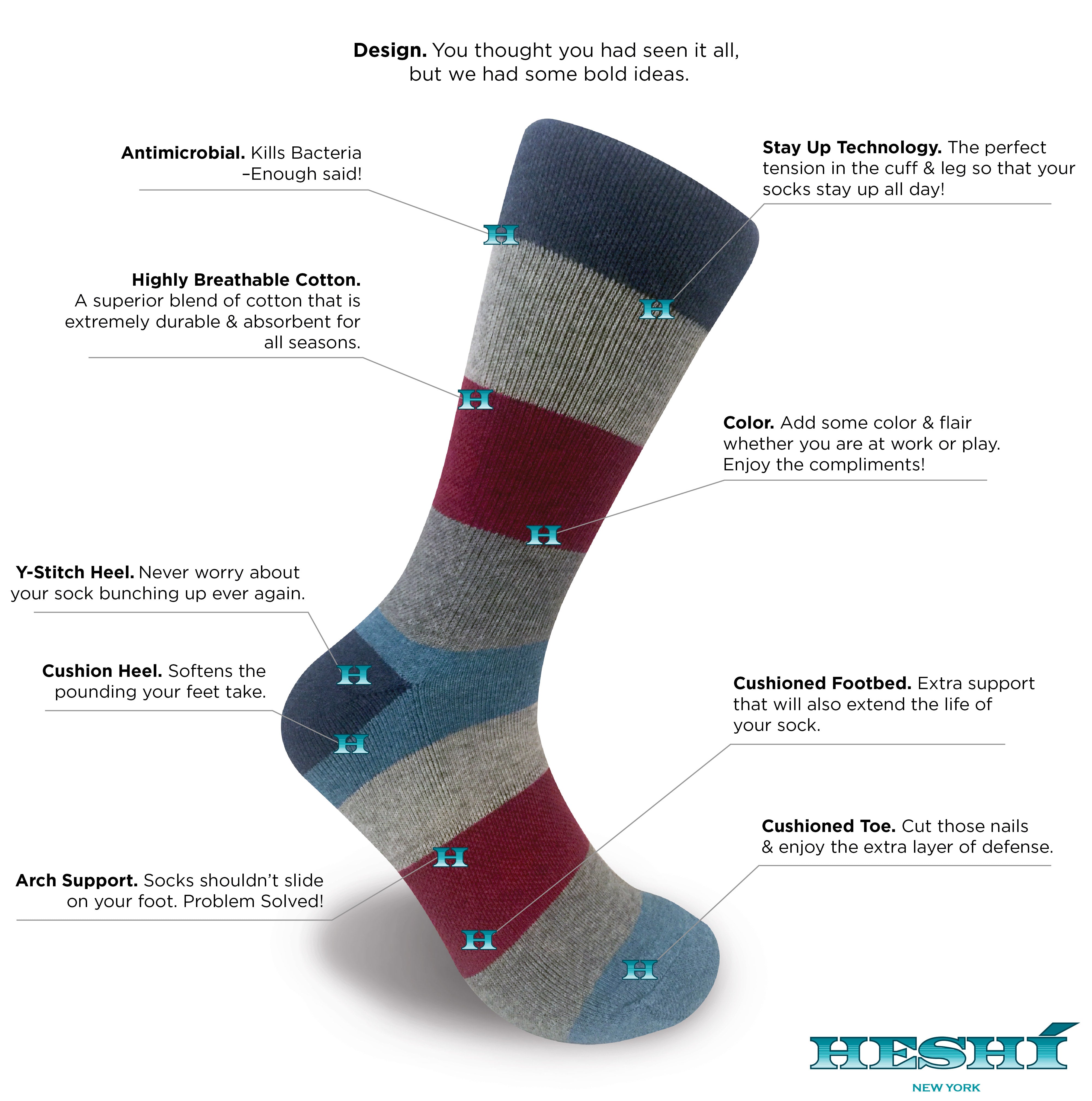 Heshí Rugby Five Sock - Red / Heather Blue