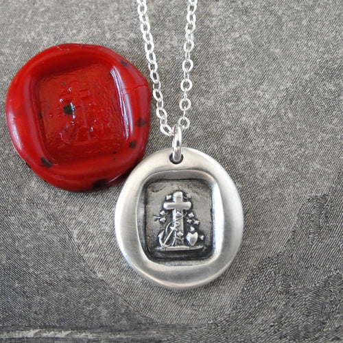 Faith Hope Love Wax Seal Necklace In Silver - Cross Anchor Heart