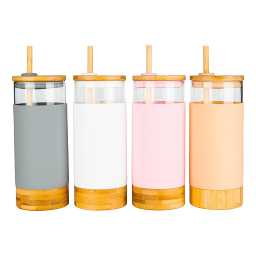 CNVOILA + Glass Tumbler with Straw and Bamboo Lid