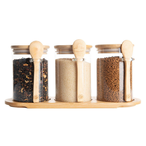 SQUARE GLASS JAR TRIO with BAMBOO LIDS and VINYL LABELS (with spoon an –  Our Happyhome Designs