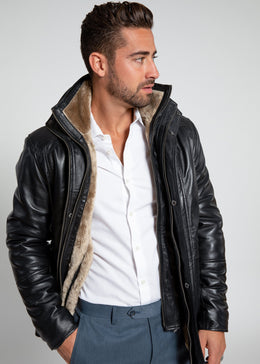 Men's Tiberius Premium Lambskin Leather Coat with Fur – FAD