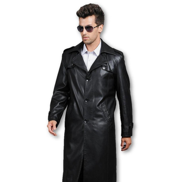 Mens Executive Premio 3 Button Trench Leather Coat Leather Coat FADCLOSET