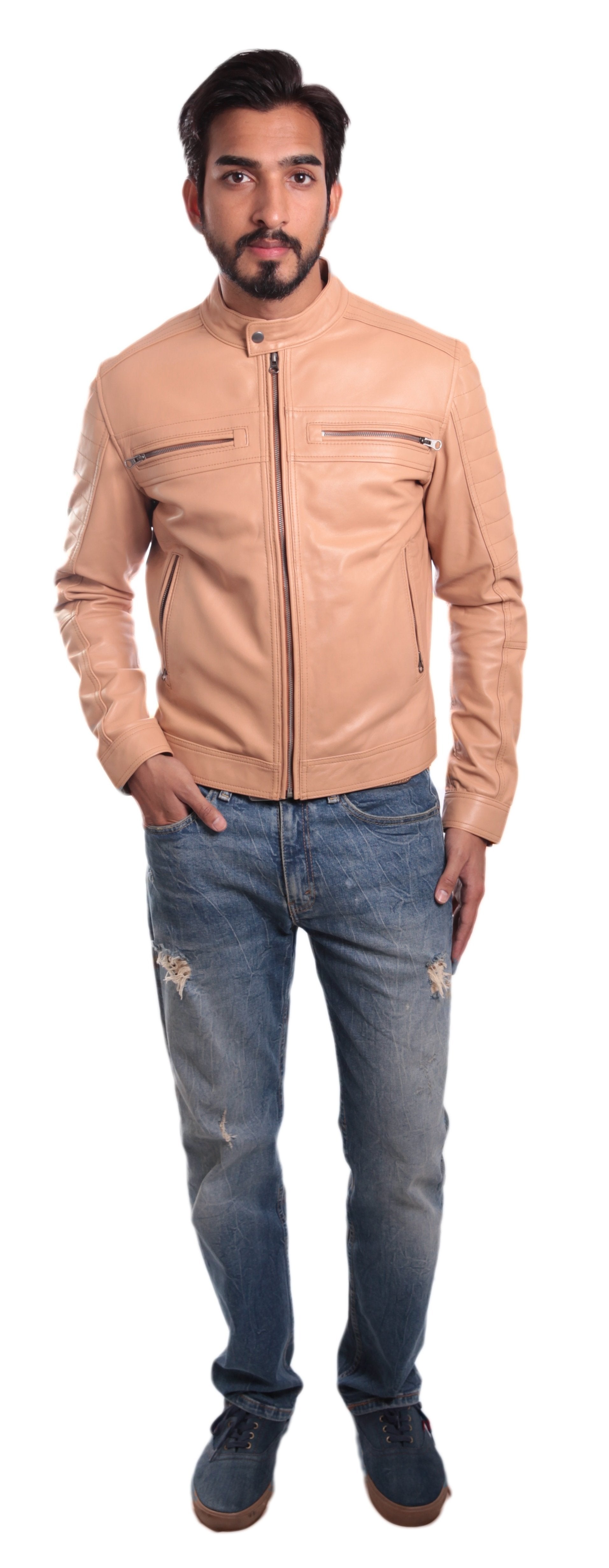 Men's Charles Beige Premium Leather Jacket Leather Jacket FADCLOSET