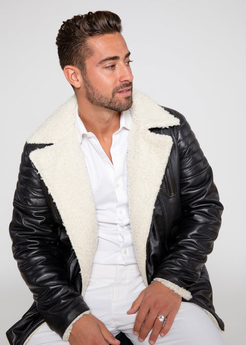 Men's Crimson Black Puffer Winter Down Leather Jacket with Fur – FAD