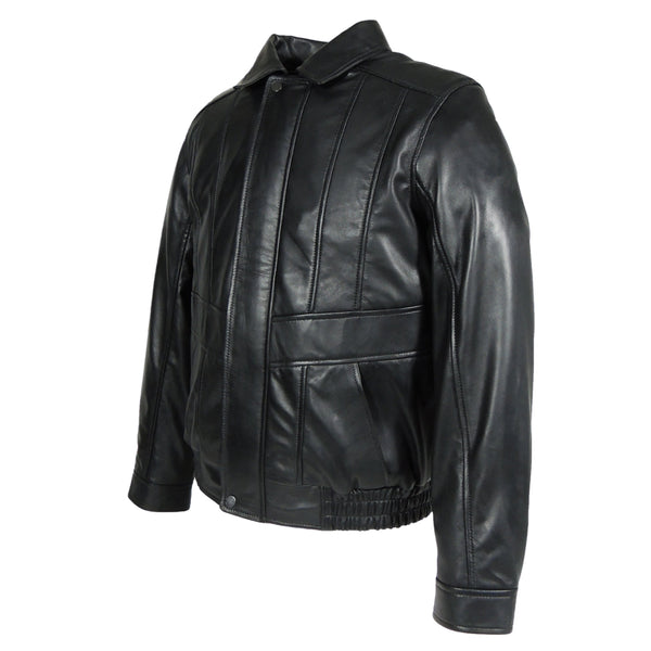 Mens Classic Black Bomber Leather Jacket Leather Jacket FADCLOSET