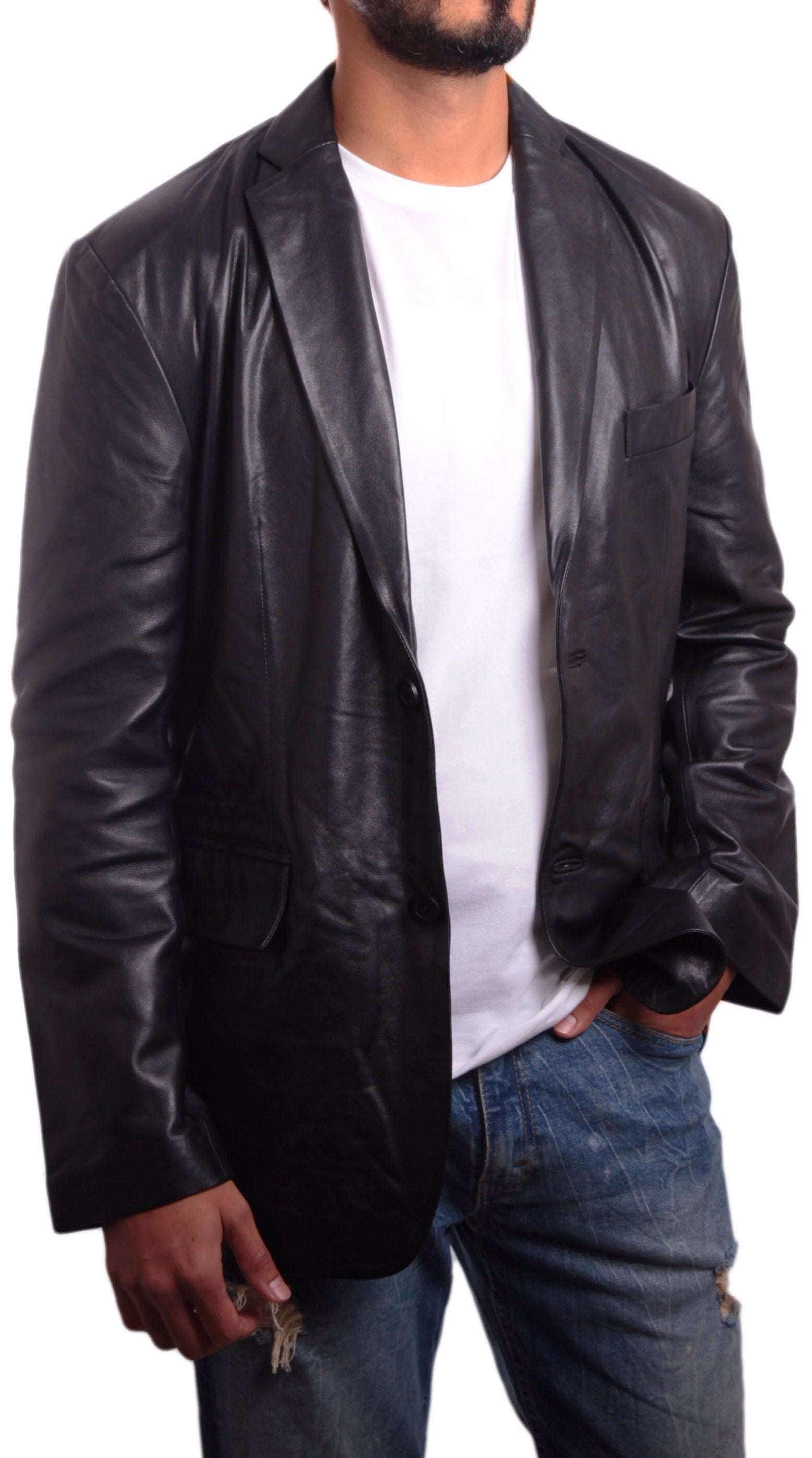 Men's Brisque 2 Button Lambskin Blazer Mens Leather Blazer FADCLOSET