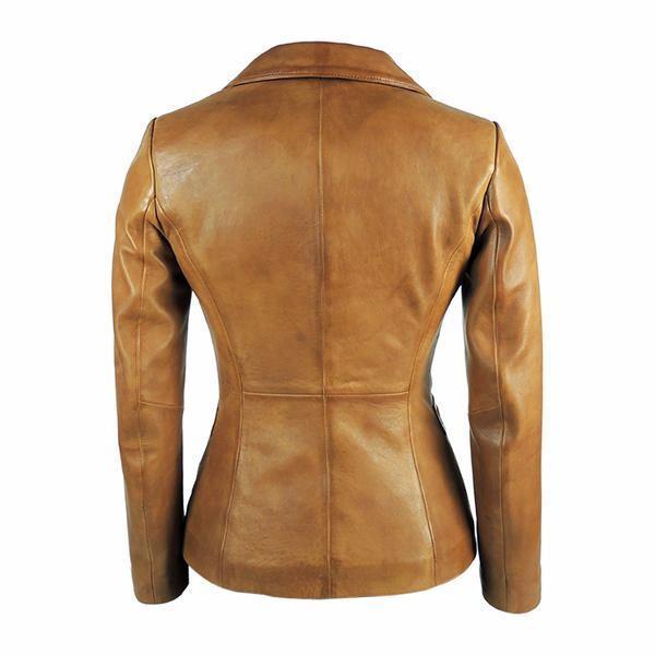 Womens Tapered Tan Leather Blazer Awesome Lambskin Womens Leather ...