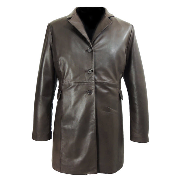 Felicia Womens 3/4 Long Leather Coat Womens Leather Coat FADCLOSET
