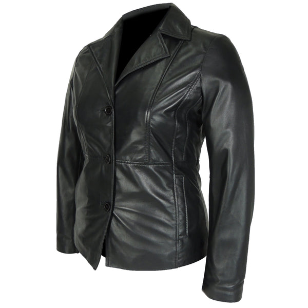 Women's Athena 3 Button Leather Coat Womens Leather Coat FADCLOSET