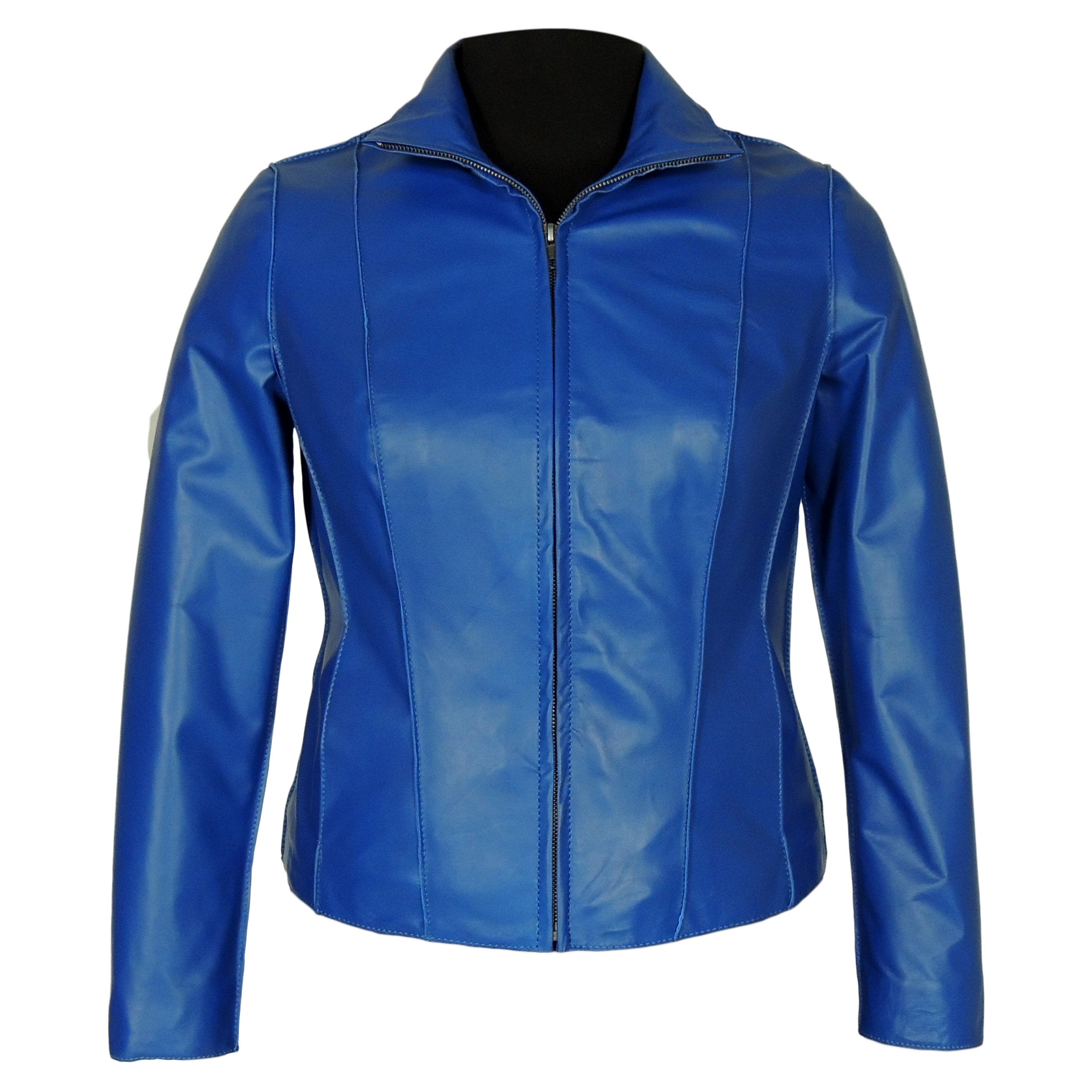 Aaliya Womens Sheepskin Leather Jacket, Blue - Fadcloset