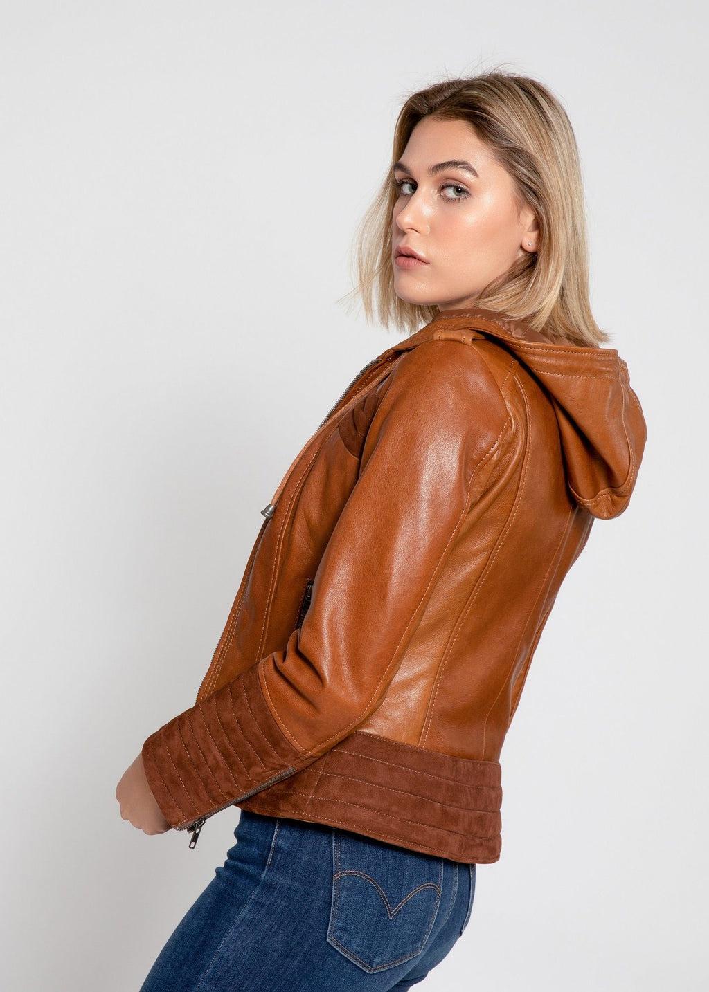 Arya Brown Suede Leather Womens Hooded Leather Jacket – FADCLOSET