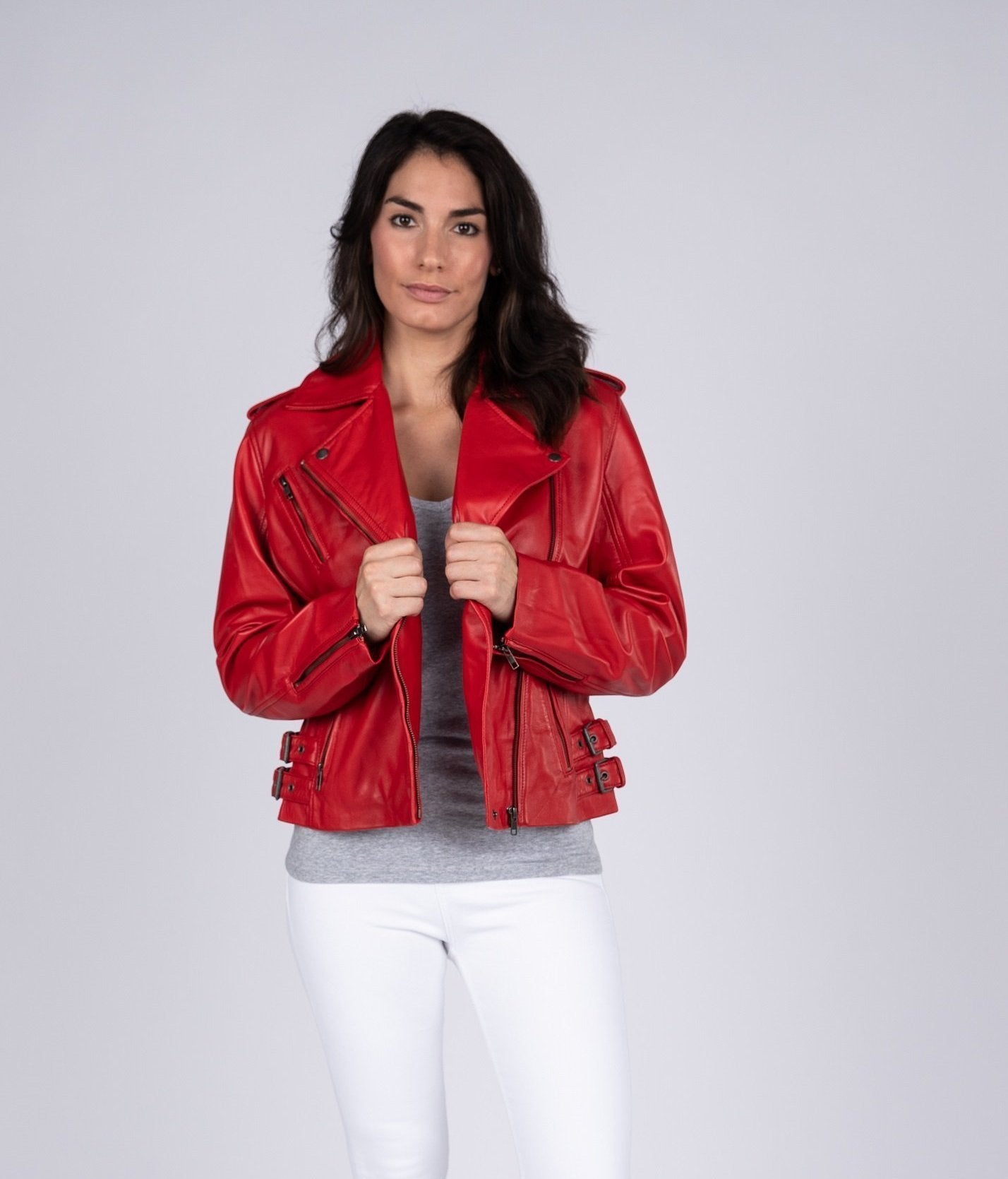 Ava Womens Leather Jacket, Red - Fadcloset