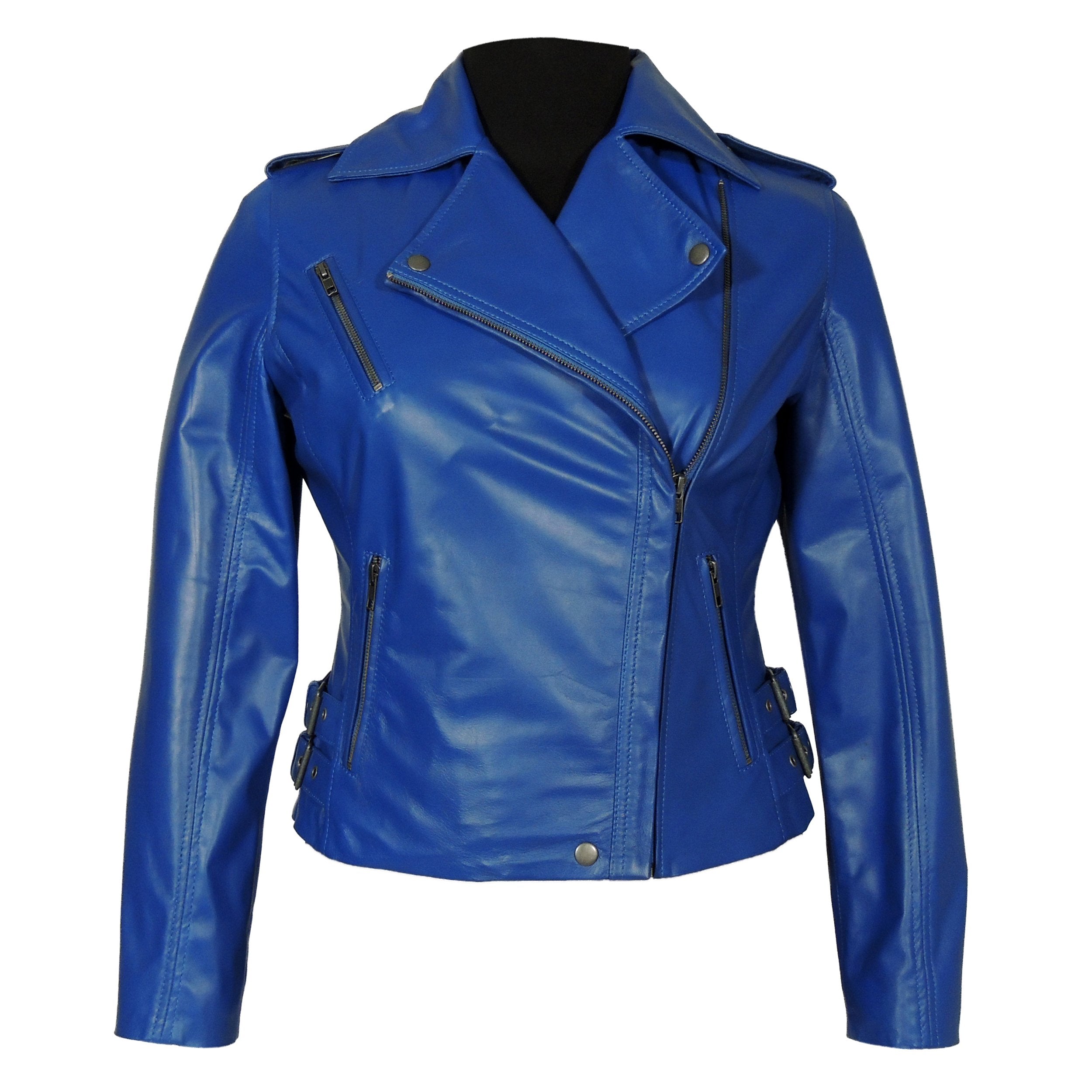 Ava Womens Leather Jacket, Blue - Fadcloset
