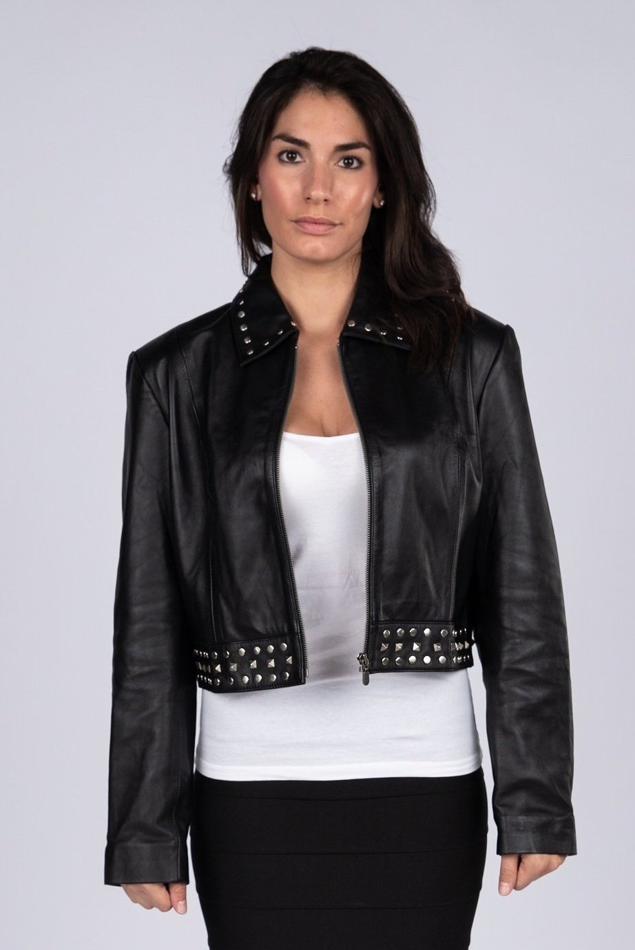 Ladies Sexy Bolero Leather Jacket with Rivets Womens Leather Jacket ...
