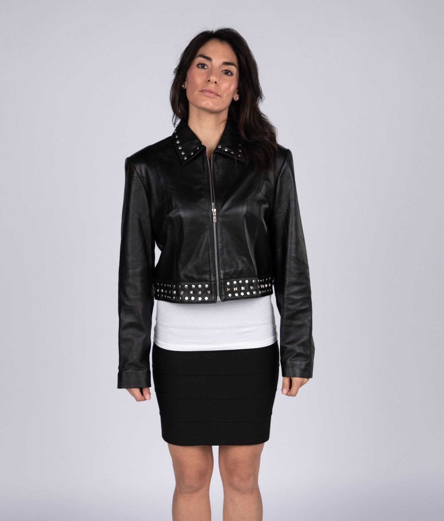 Ladies Sexy Bolero Leather Jacket with Rivets Womens Leather Jacket ...