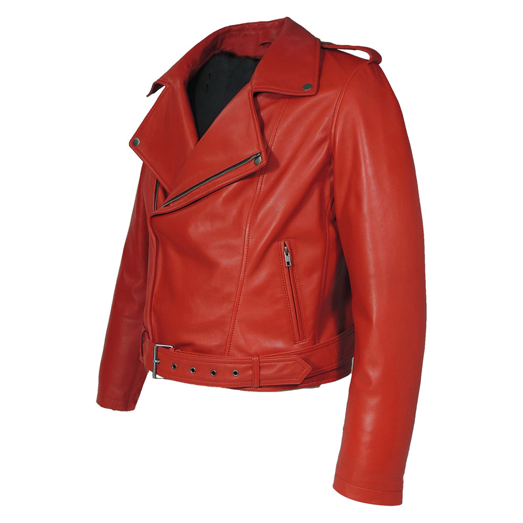 Womens Moto Lipstick Red Leather Jacket – FAD