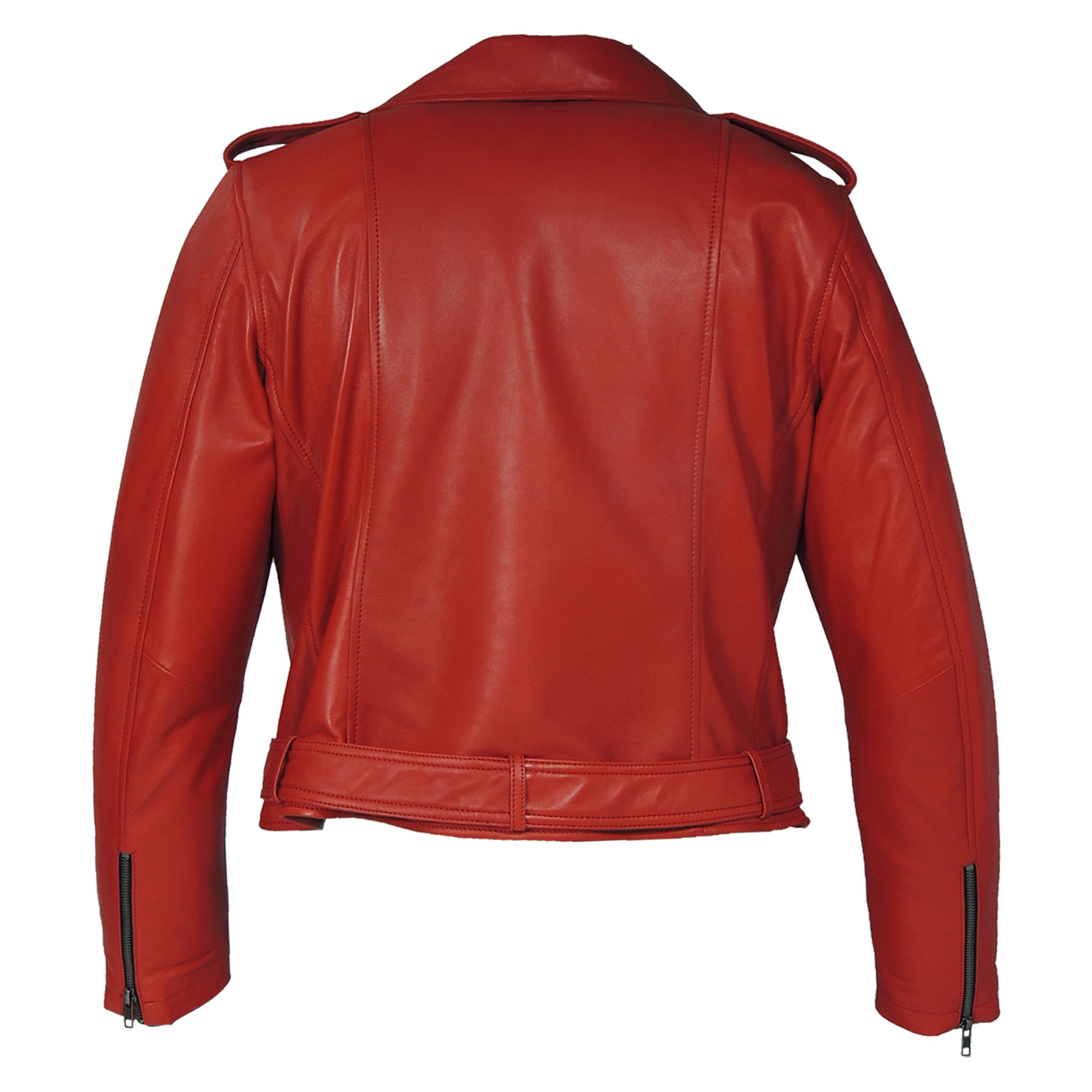 Womens Moto Lipstick Red Leather Jacket Womens Leather Jacket FADCLOSET