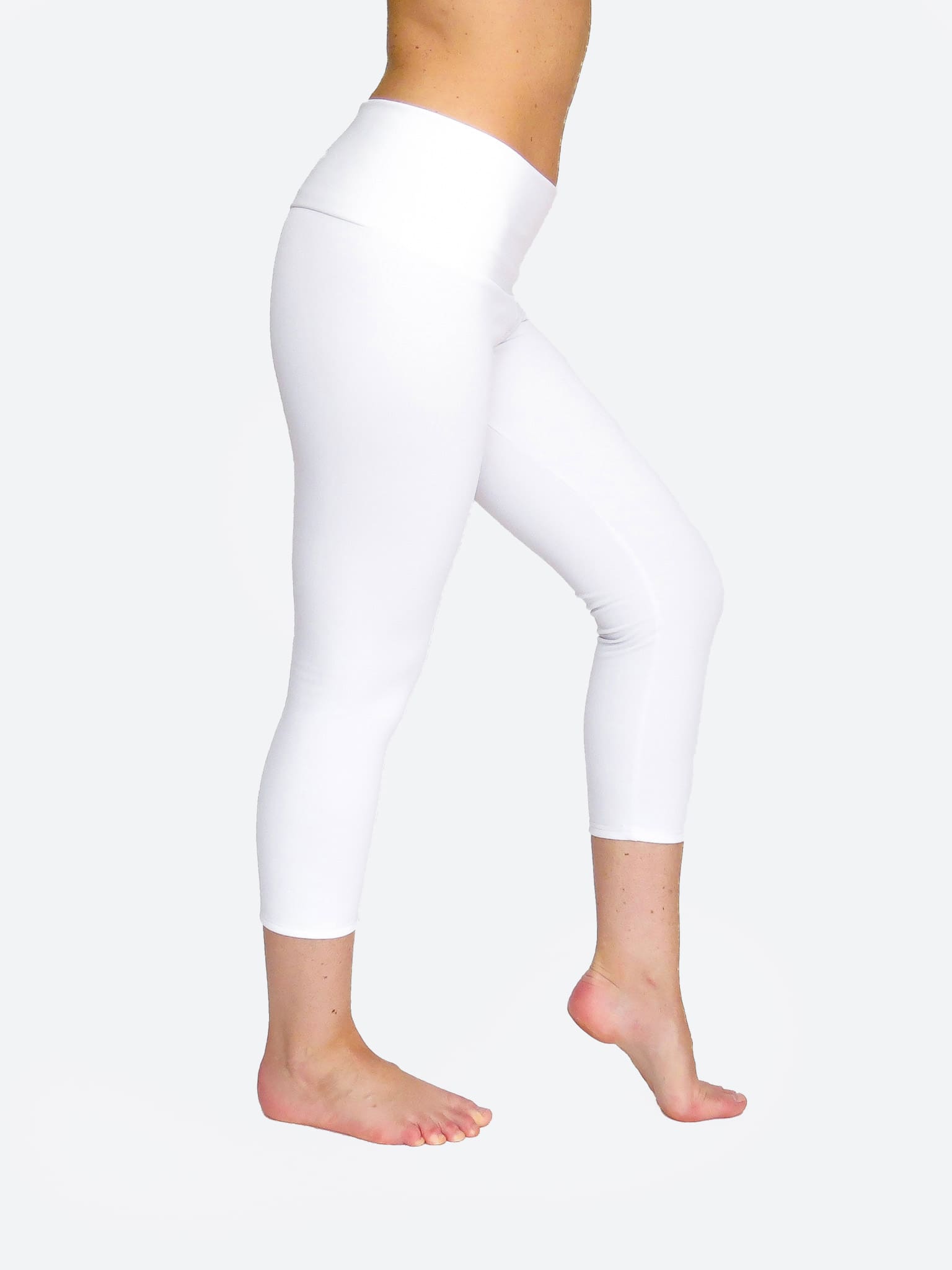 Mid Waist Capri White Leggings - Handmade Running Pants