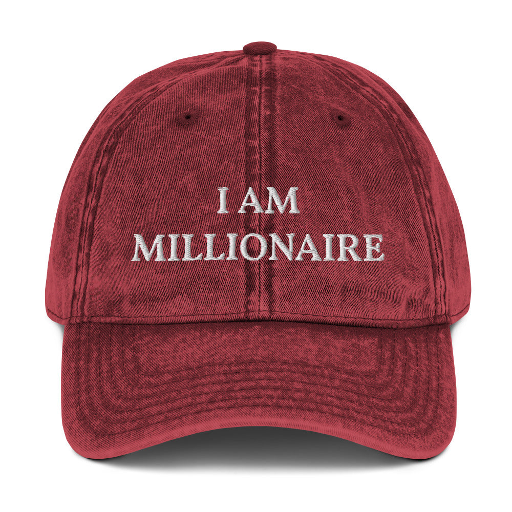 Motivational Hat "I AM MILLIONAIRE" Law of Attraction Embroidery Vintage Cotton Twill Cap