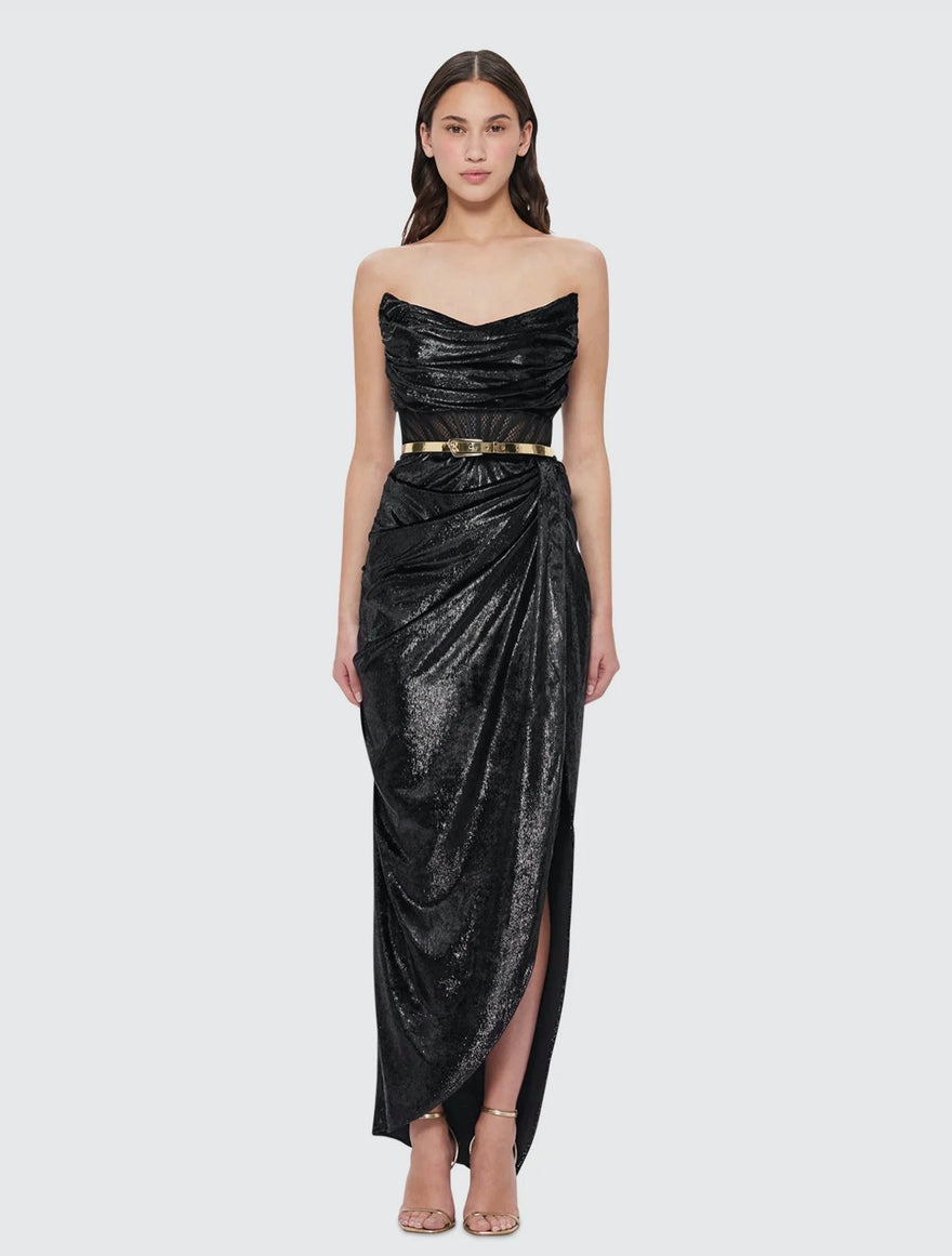 Leo Lin - Madelyn Velvet Draped Split Dress | All The Dresses