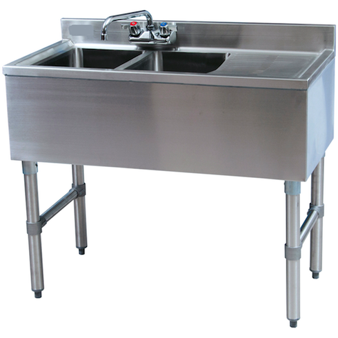 Stainless Steel 2 Compartment Underbar Sink 36 With Right Drainboard